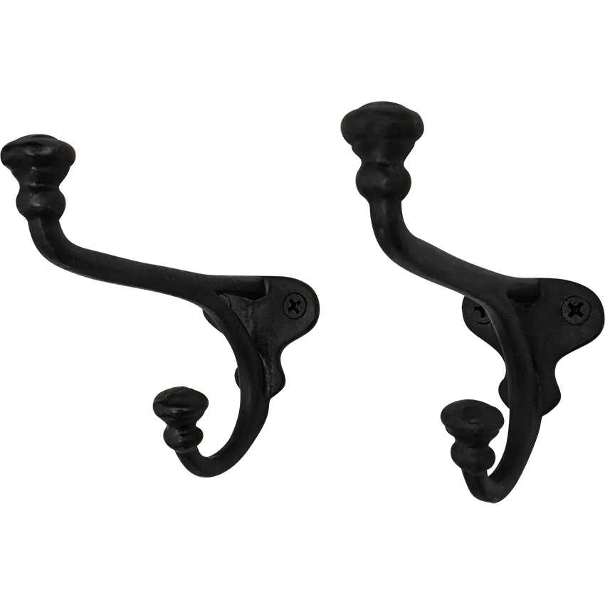 Rustic Cast Iron Wall Hooks - Set of 2