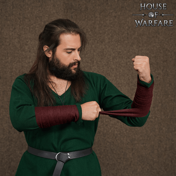 Woolen Arm Wraps with Brooches - Dark Red