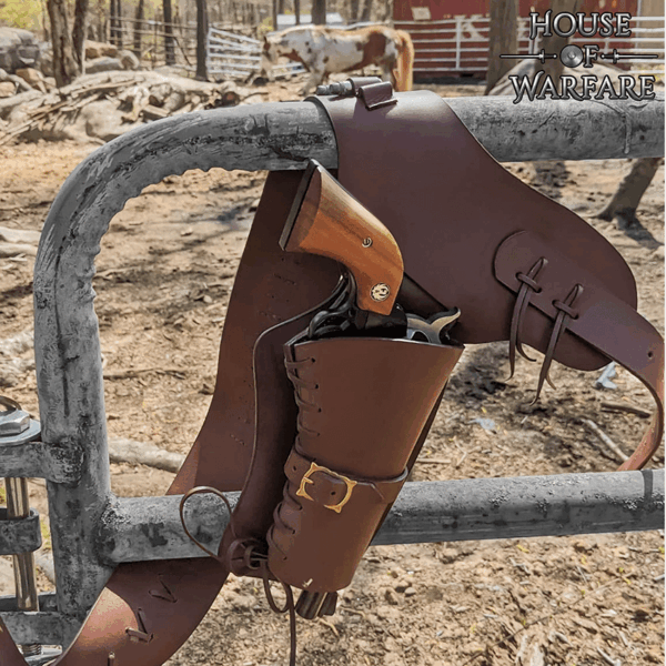 Old Western Leather Belt with Holster - Brown - Right Side Draw