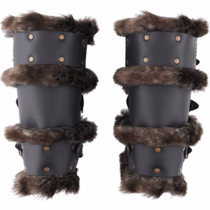 Bjorn Fur Trim Leather Bracers - Black