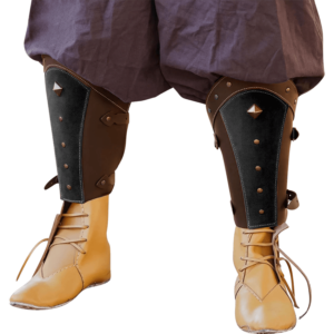 Fantasy Mongolian Soldier Leather Greaves - Brown