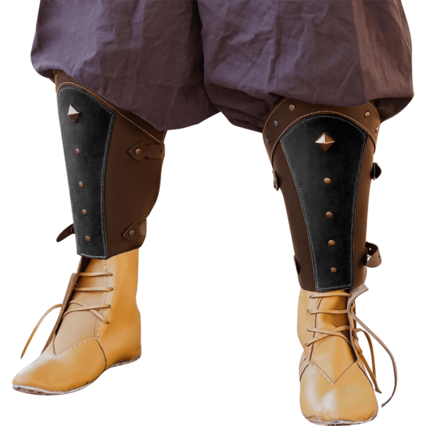 Fantasy Mongolian Soldier Leather Greaves - Brown