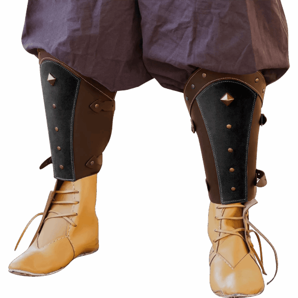 Fantasy Mongolian Soldier Leather Greaves - Brown