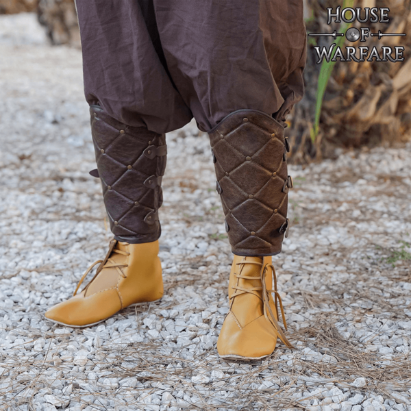 Handcrafted Leather Viking Greaves - Brown