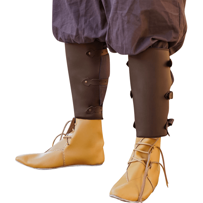 Handcrafted Medieval Leather Greaves - Brown