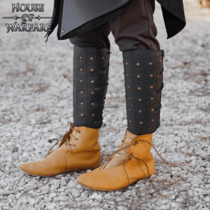 Jarl Studded Leather Viking Greaves - Black