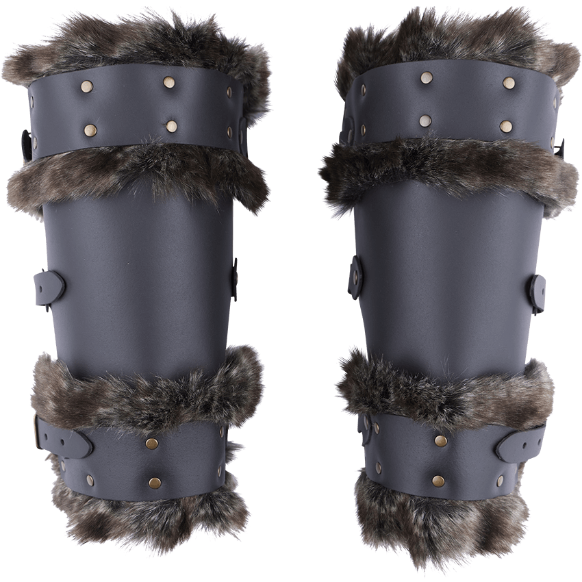 Bjorn Fur Trim Leather Greaves - Black