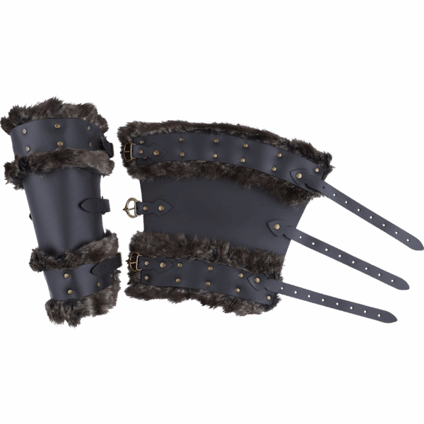 Bjorn Fur Trim Leather Greaves - Black