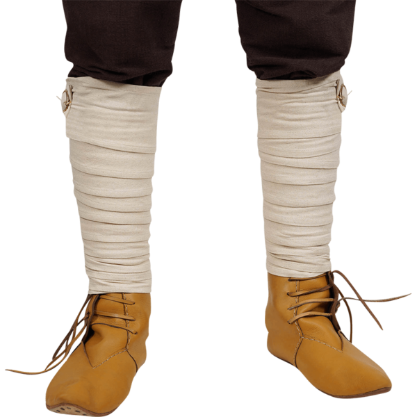 Canvas Viking Leg Wraps with Brooches - Ecru