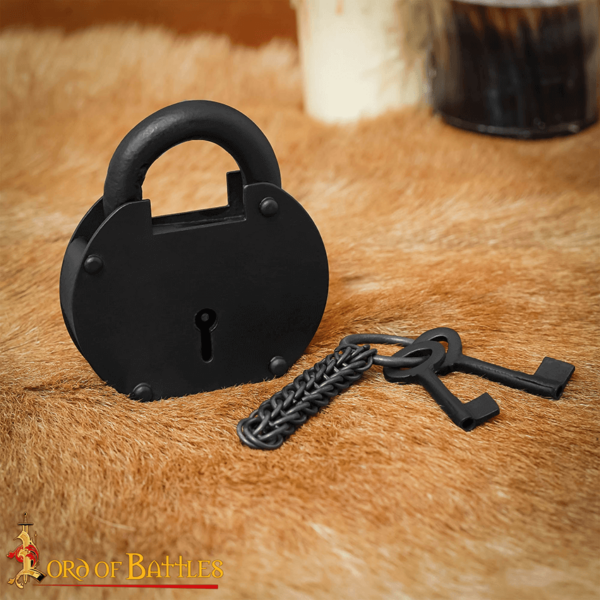 Pirate Hand-Forged Iron Padlock with Keys