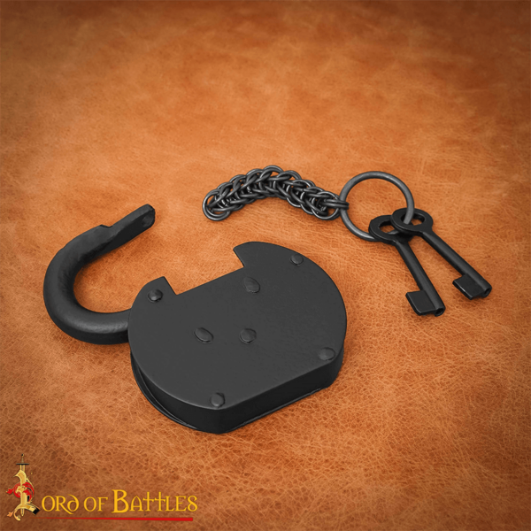 Pirate Hand-Forged Iron Padlock with Keys