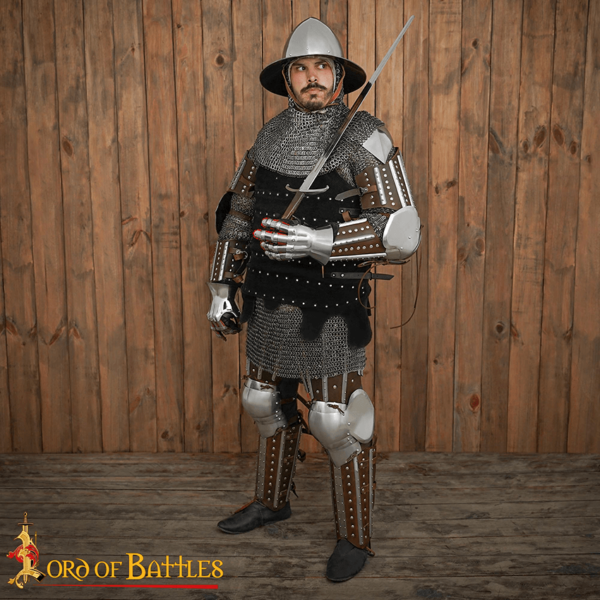 15th Century Leather and Steel Arm Armour - Brown