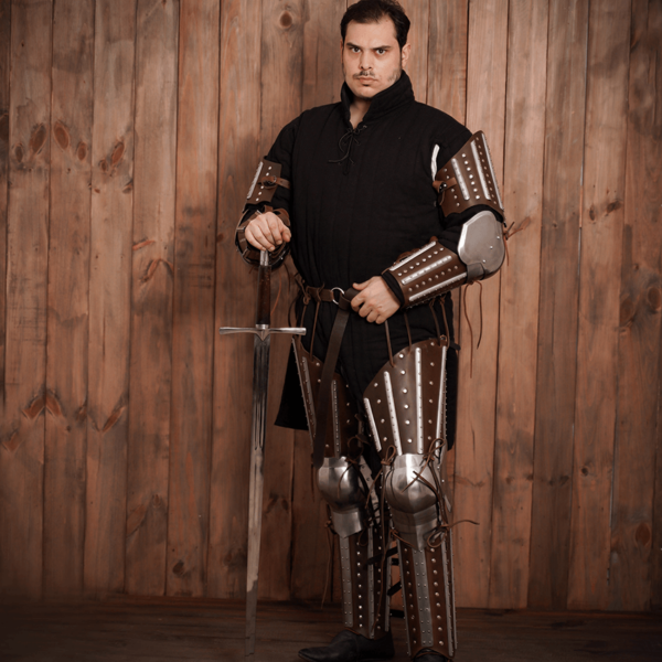15th Century Leather and Steel Arm Armour - Brown