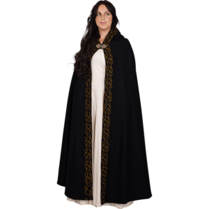 Embroidered Elvish Wool Cloak - Black