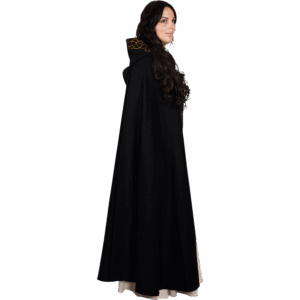 Embroidered Elvish Wool Cloak - Black