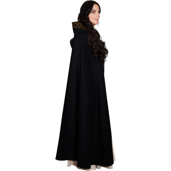Embroidered Elvish Wool Cloak - Black