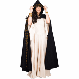 Embroidered Elvish Wool Cloak - Black