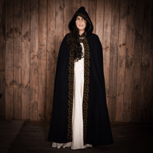 Embroidered Elvish Wool Cloak - Black