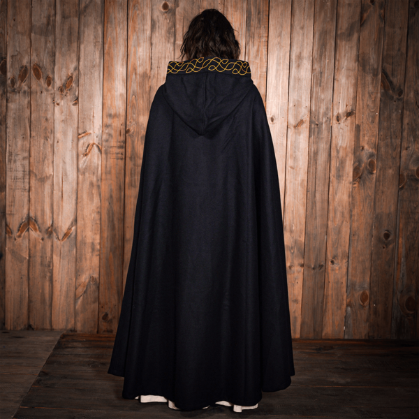 Embroidered Elvish Wool Cloak - Black