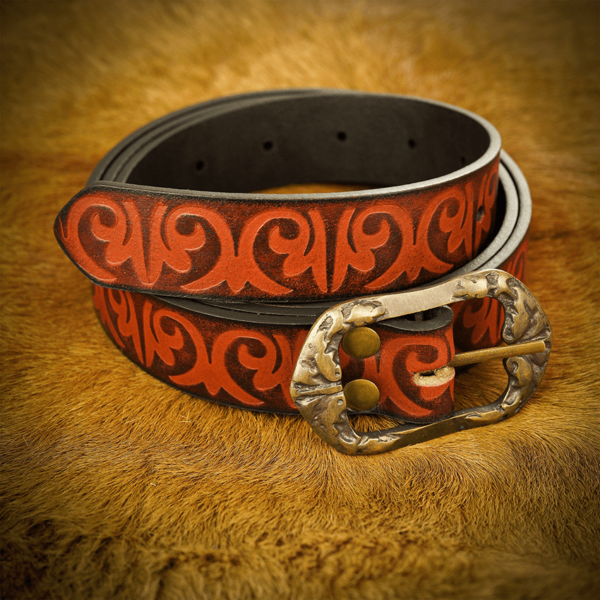 Medieval Scrollwork Leather Belt - Brown