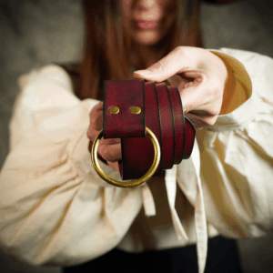 Fantasy Leather Brass Ring Belt - Maroon