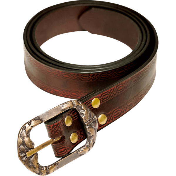 Medieval Leather Belt with Knotwork Borders - Brown