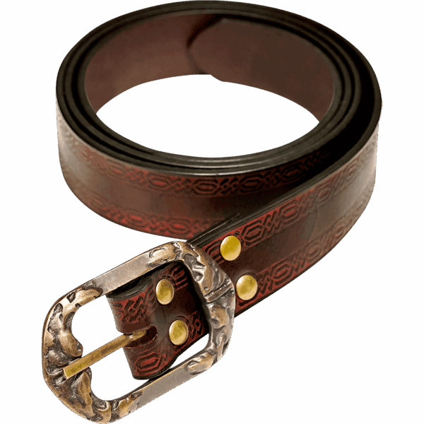 Medieval Leather Belt with Knotwork Borders - Brown