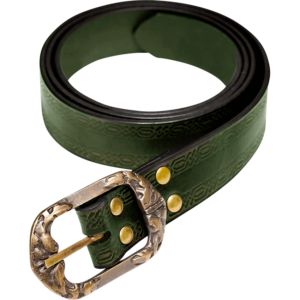 Medieval Leather Belt with Knotwork Borders - Green