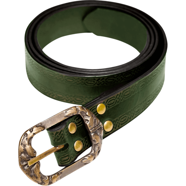 Medieval Leather Belt with Knotwork Borders - Green