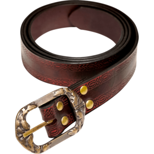 Medieval Leather Belt with Knotwork Borders - Maroon