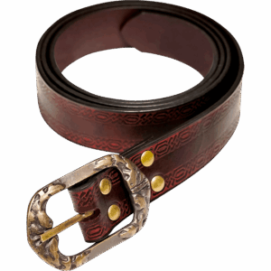 Medieval Leather Belt with Knotwork Borders - Maroon