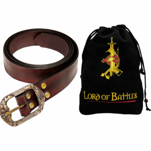 Medieval Leather Belt with Knotwork Borders - Maroon