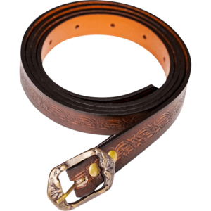 Embossed Fantasy Leather Belt - Brown