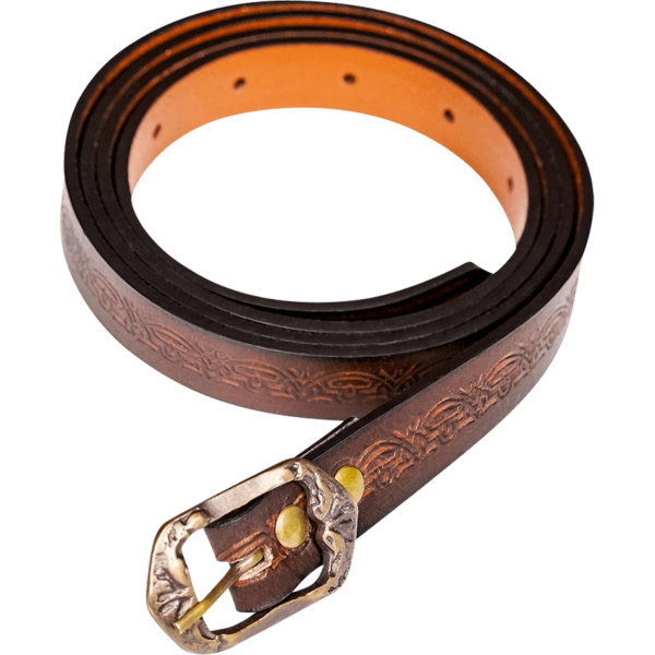 Embossed Fantasy Leather Belt - Brown