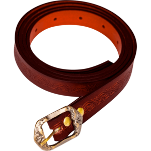 Embossed Fantasy Leather Belt - Maroon