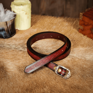 Embossed Fantasy Leather Belt - Maroon