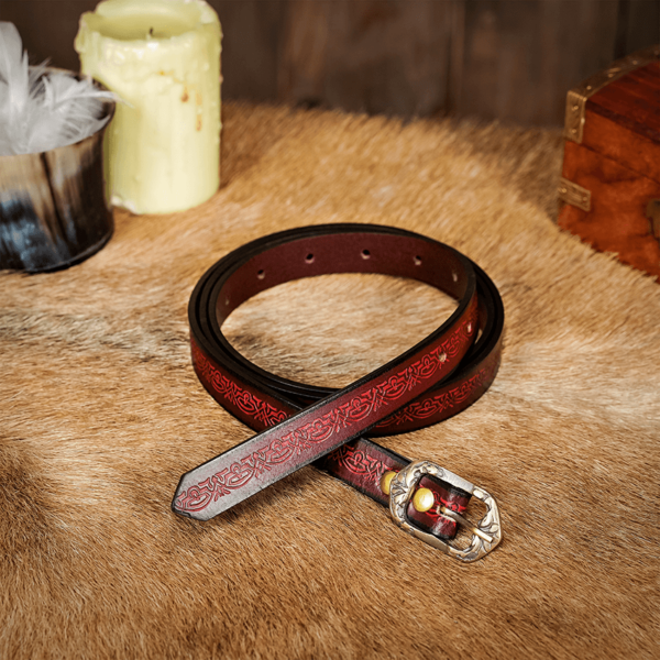 Embossed Fantasy Leather Belt - Maroon