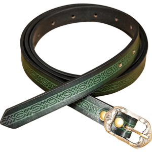 Medieval Leather Belt with Embossed Knotwork - Green