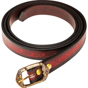 Medieval Leather Belt with Embossed Knotwork - Maroon