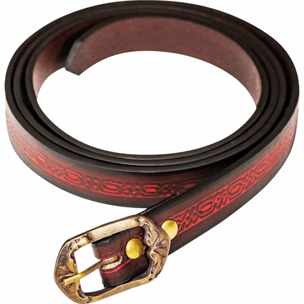 Medieval Leather Belt with Embossed Knotwork - Maroon