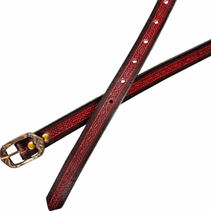 Medieval Leather Belt with Embossed Knotwork - Maroon