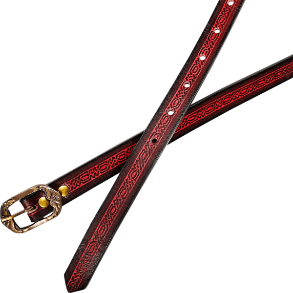 Medieval Leather Belt with Embossed Knotwork - Maroon