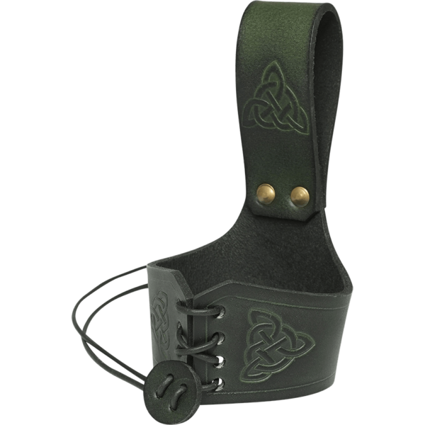 Celtic Leather Drinking Horn Holder - Green