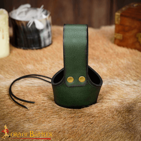 Celtic Leather Drinking Horn Holder - Green