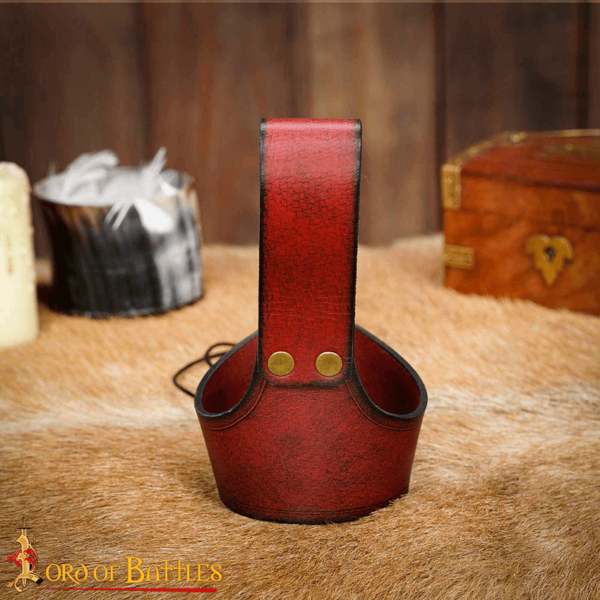 Celtic Leather Drinking Horn Holder - Maroon