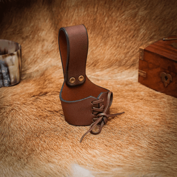 Leather Drinking Horn Holder - Brown