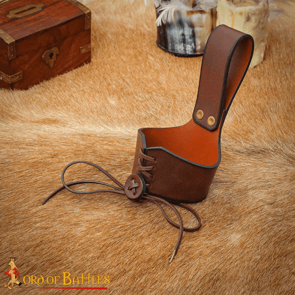 Leather Drinking Horn Holder - Brown