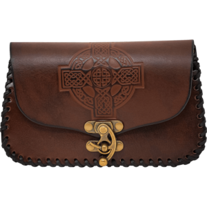 Embossed Celtic Cross Leather Bag - Brown
