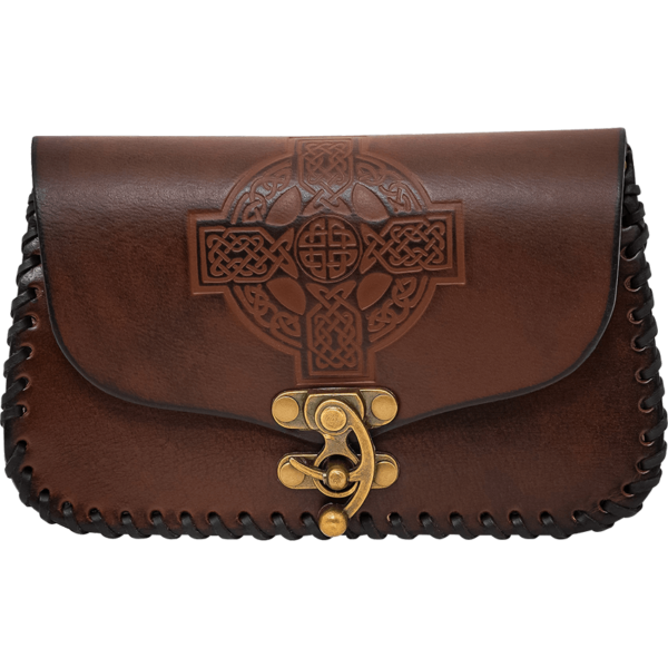 Embossed Celtic Cross Leather Bag - Brown
