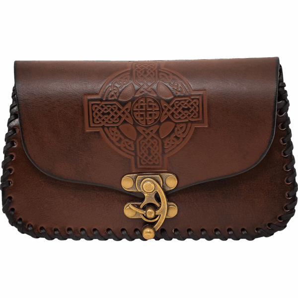 Embossed Celtic Cross Leather Bag - Brown